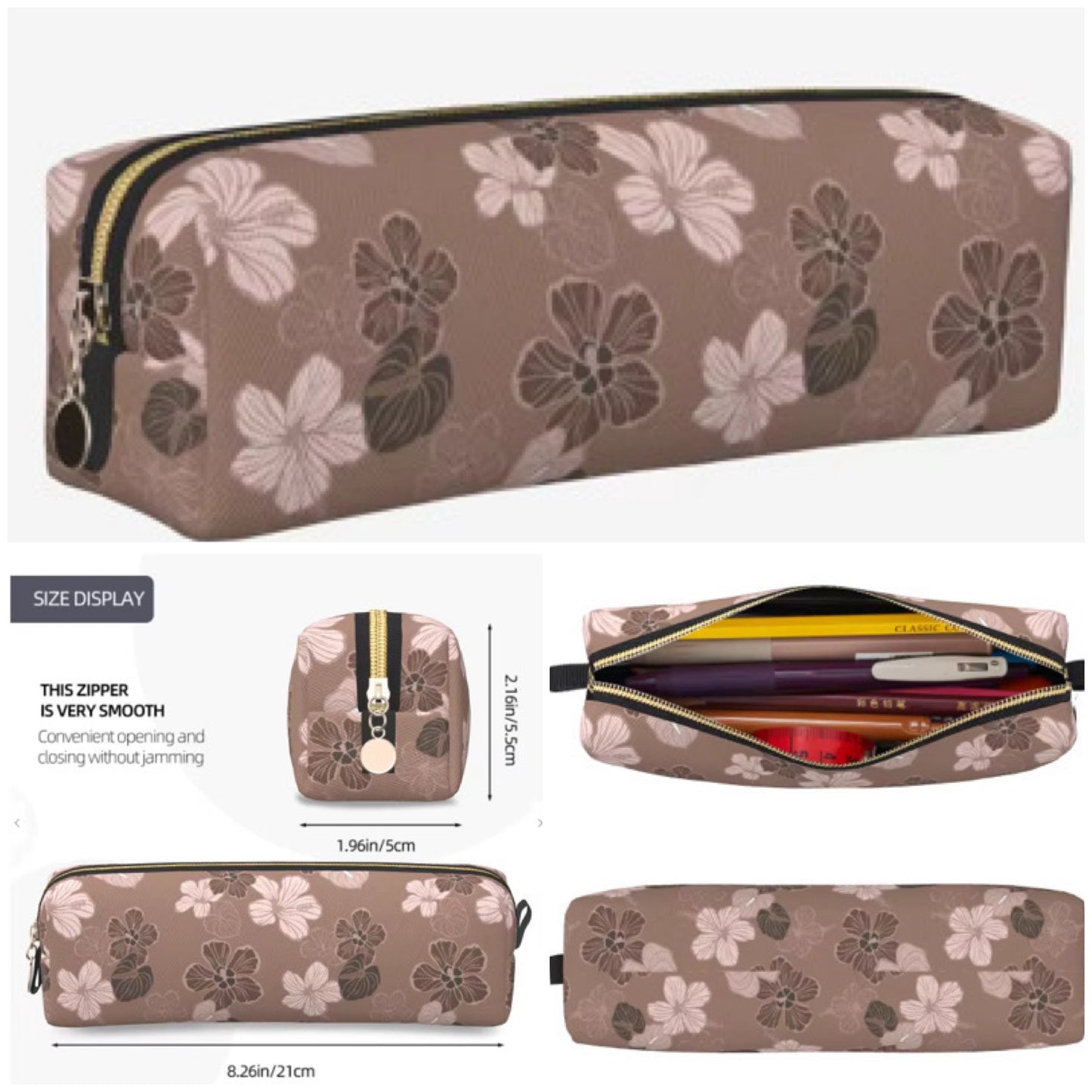 Pencil case mocha hibiscus hau
