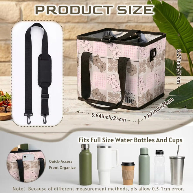 DRINK CARRIER TOTE PINK & BEIGE