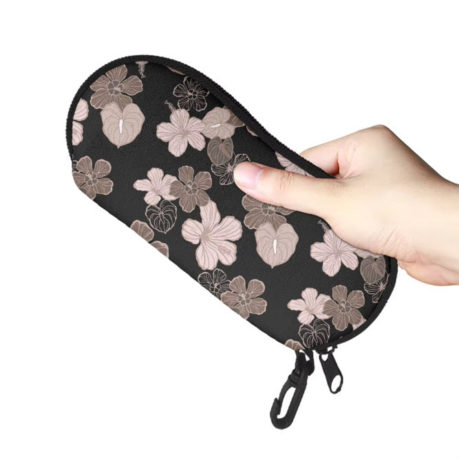 Eyeglass case black hibiscus hau