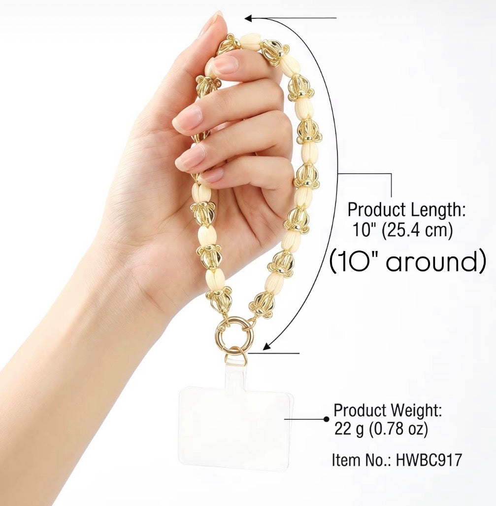 PHONE WRIST STRAP CROWN & PUAKENIKENI (GOLD & IVORY)