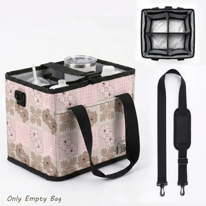 DRINK CARRIER TOTE PINK & BEIGE