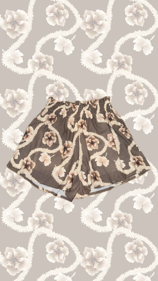 SUMMER SHORTS MOCHA HIBISCUS LEI