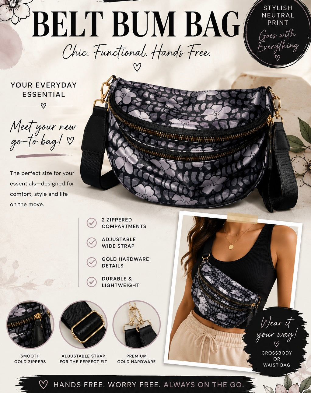 BELT BUM BAG CAMO HEBREW PUAKENIKENI (GOLD HARDWARE)