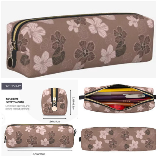 Pencil case mocha hibiscus hau