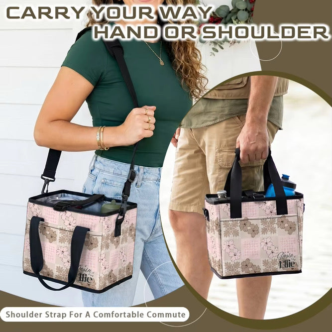 DRINK CARRIER TOTE PINK & BEIGE