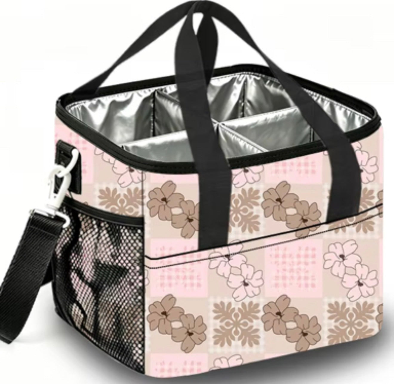 DRINK CARRIER TOTE PINK & BEIGE