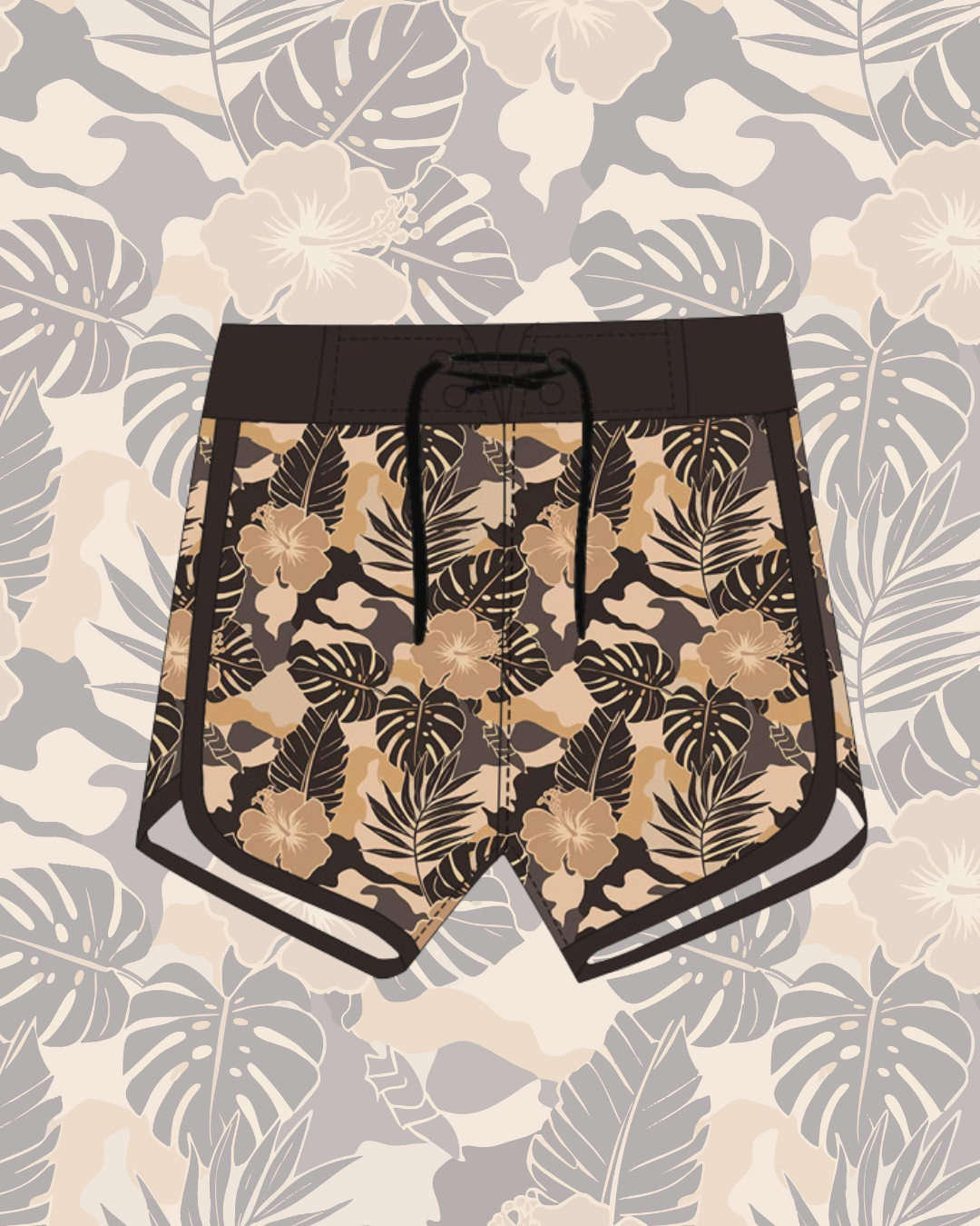 BOY'S SHORTS TAN TROPICAL CAMO