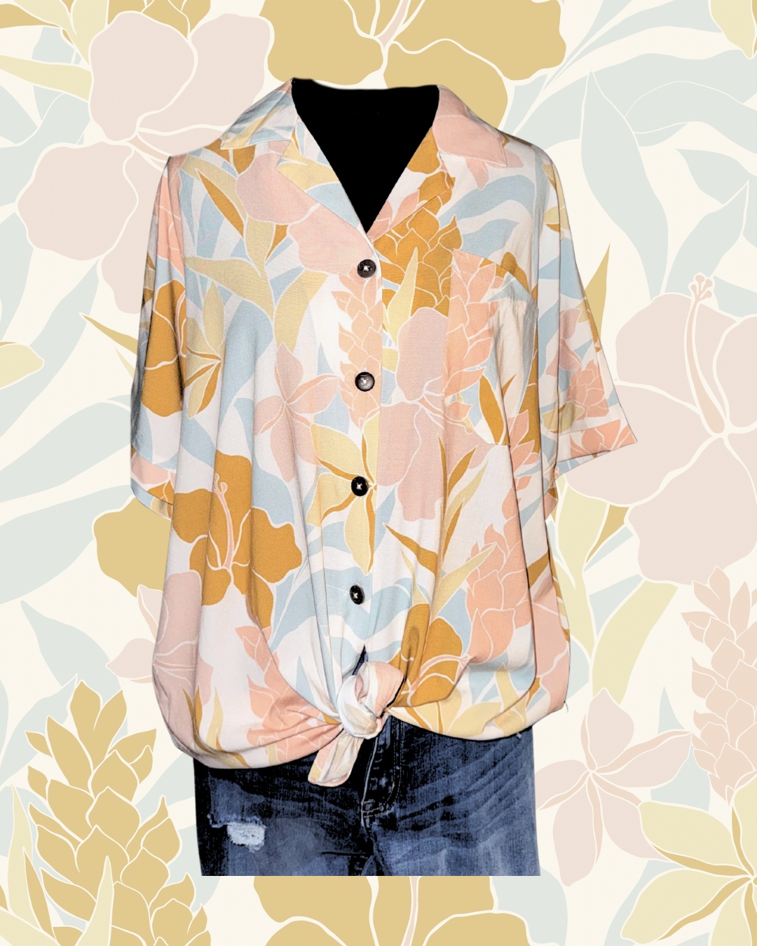 SHIRT TROPICAL RAYON/SPANDEX BLEND