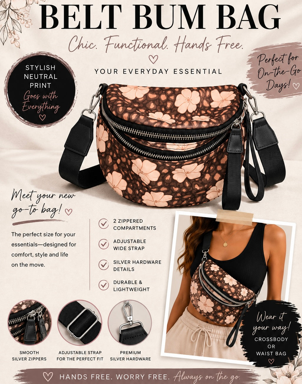 BELT BUM BAG LEOPARD PUAKENIKENI DARK BROWN (SILVER HARDWARE)
