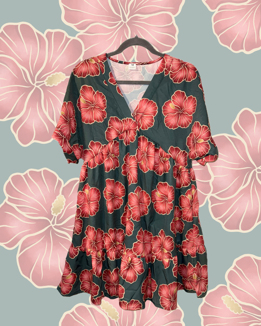 BABYDOLL DRESS RED HIBISCUS