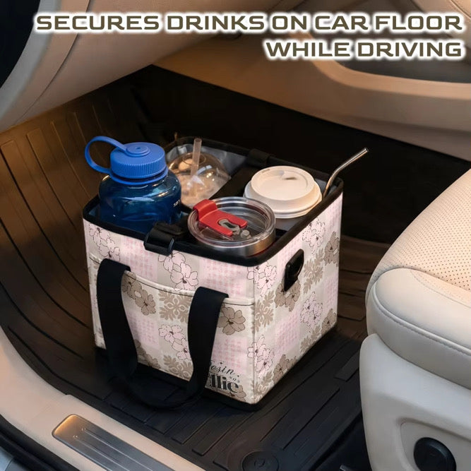 DRINK CARRIER TOTE PINK & BEIGE