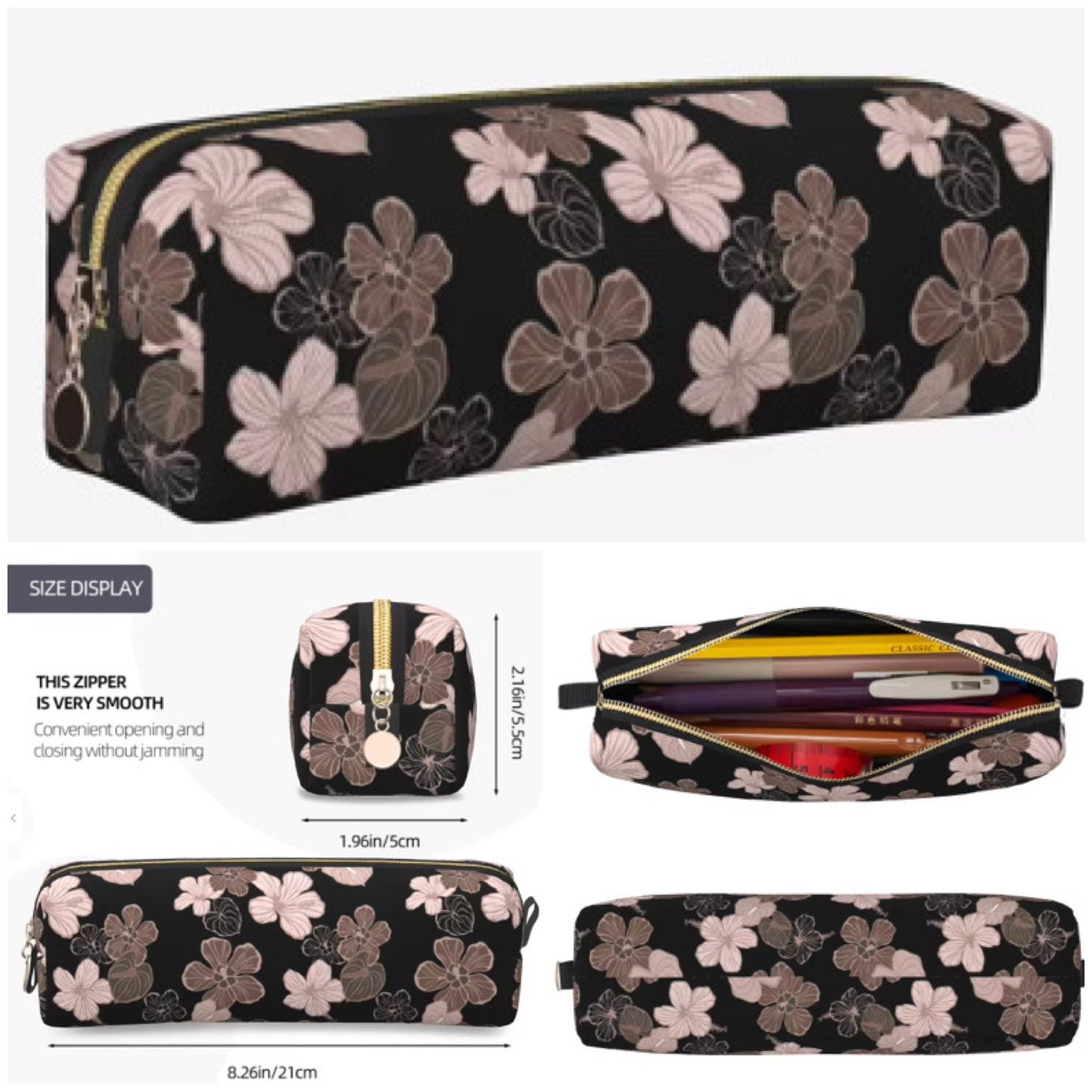 Pencil case black hibiscus hau