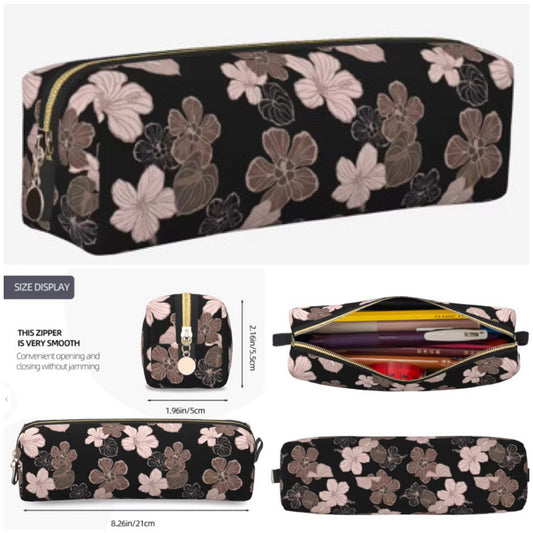 Pencil case black hibiscus hau