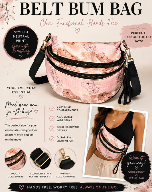 BELT BUM BAG PINK & BEIGE (GOLD HARDWARE)
